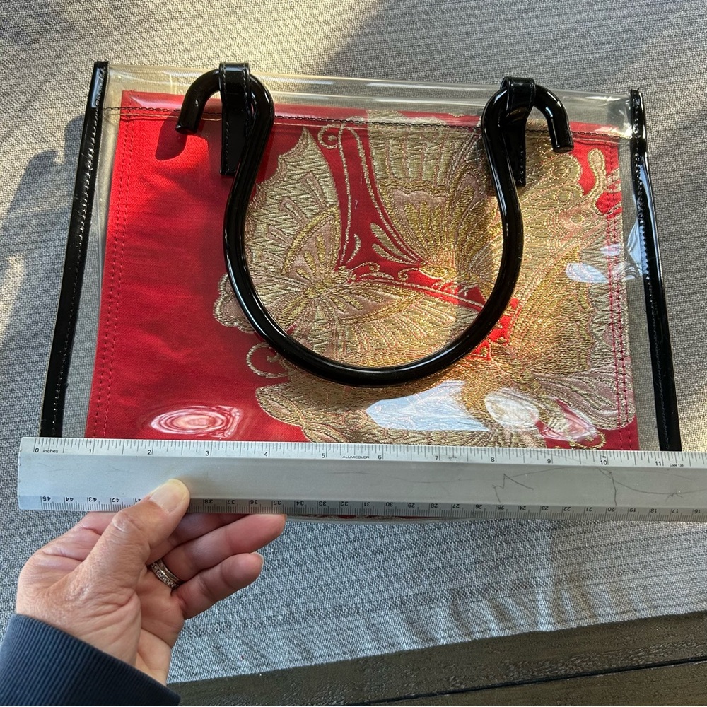 Vintage Clear Vinyl Handbag with Red & Gold Brocade Insert – Y2K / Late 90s - Picture 13 of 15